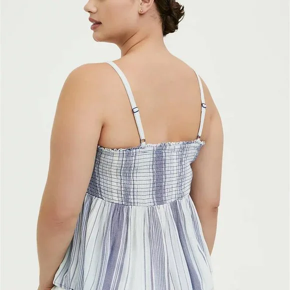 Torrid Blue Striped Gauze Smocked Cami Blue Top Women's Plus Size 1 1X H12385 - Picture 7 of 11